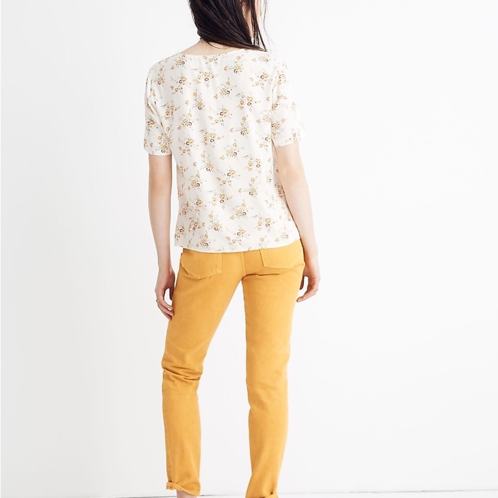 Madewell Novel Tie-Front Top in Windowbox Floral Springy Mustard Yellow Small - Picture 4 of 8